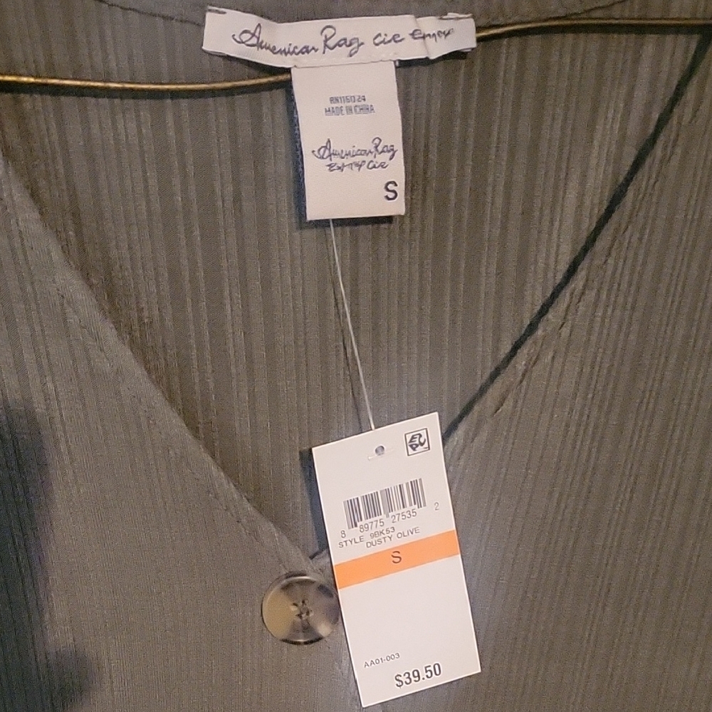 American Rag Dusty Olive V-Neck Top - Picture 2 of 3
